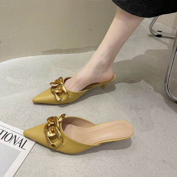 luxury dress shoes metal chain thin heel high heels fashion pointed baotou semi slippers for women to wear cool and trendy outside in summer, Black
luxury dress shoes metal chain thin heel high heels fashion pointed baotou semi slippers for women to wear cool and trendy outside in summer, Black