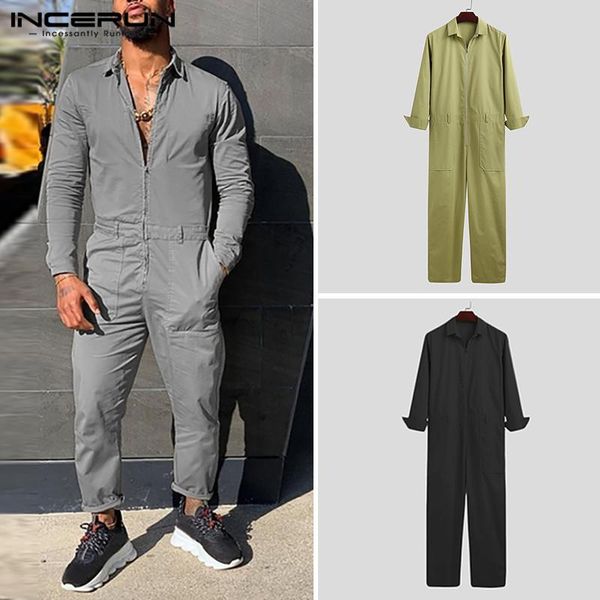 men cargo overalls joggers long sleeve lapel zippers fashion rompers pockets solid pants chic jumpsuit streetwear incerun men's, Black
men cargo overalls joggers long sleeve lapel zippers fashion rompers pockets solid pants chic jumpsuit streetwear incerun men's, Black