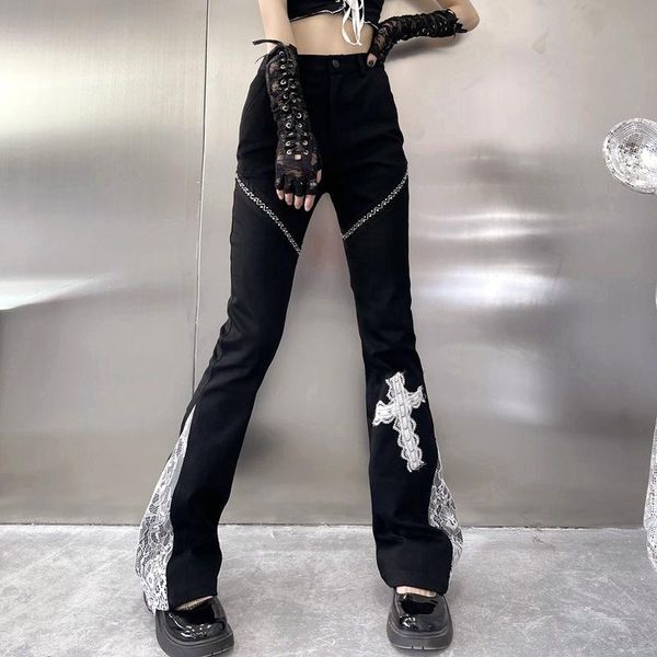 women's pants & capris autumn white lace cross women street dark goth pant black gothic lady cool flare long 2021 summer harajuku stree, Black;white
women's pants & capris autumn white lace cross women street dark goth pant black gothic lady cool flare long 2021 summer harajuku stree, Black;white
