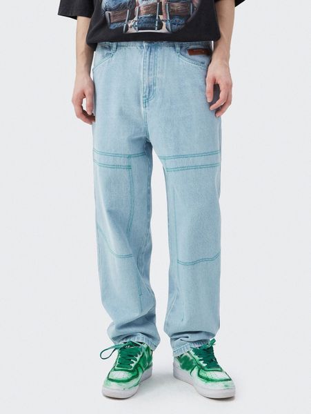 men titching straight leg jeans 10cd#, Blue