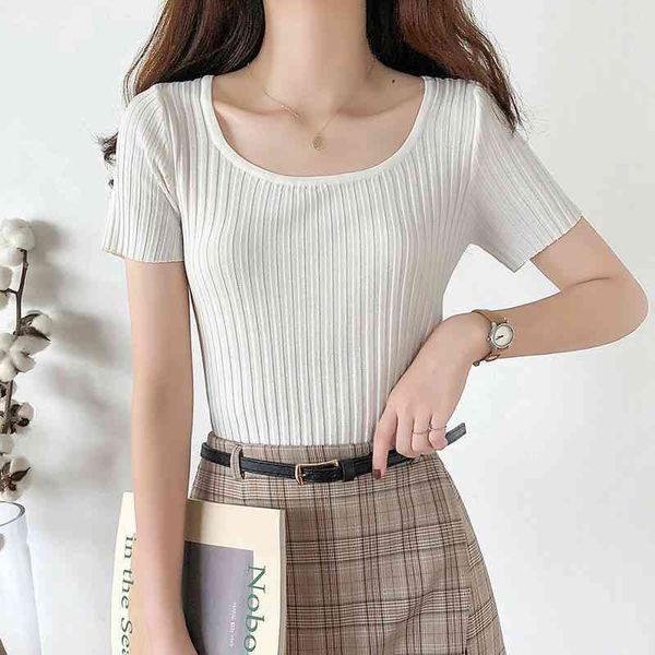 knitted t-shirts women square neck plain tees solid cotton short sleeve t-shirts for womem summer 210518, White
knitted t-shirts women square neck plain tees solid cotton short sleeve t-shirts for womem summer 210518, White