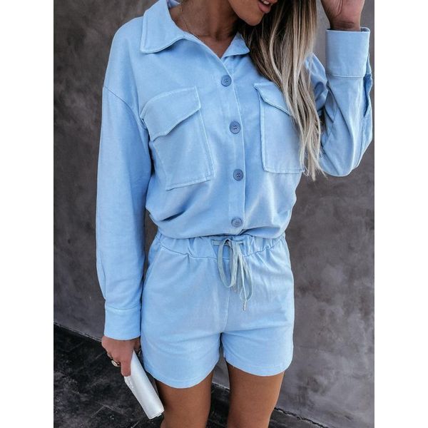women's tracksuits casual women set pocket long sleeve shirt and bandage shorts two piece sets spring autumn streetwear womens, Gray
women's tracksuits casual women set pocket long sleeve shirt and bandage shorts two piece sets spring autumn streetwear womens, Gray