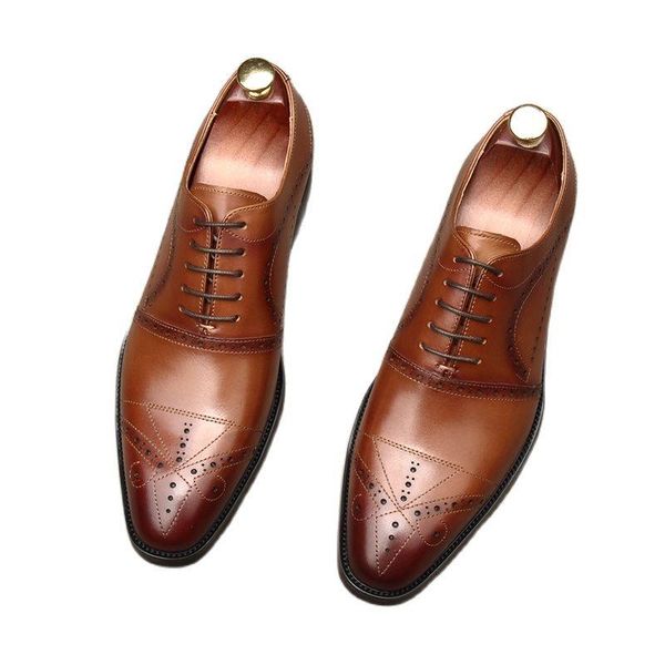 dress shoes oxford man in leather shoes, lace-up european edition, pointed suit, wedding, dress, block style, Black