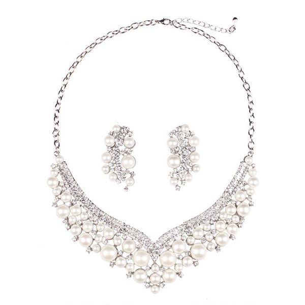 earrings & necklace fine pearl bride/wedding elegant choke jewelry set luxury crystal earring and 4pcs party, Silver
earrings & necklace fine pearl bride/wedding elegant choke jewelry set luxury crystal earring and 4pcs party, Silver