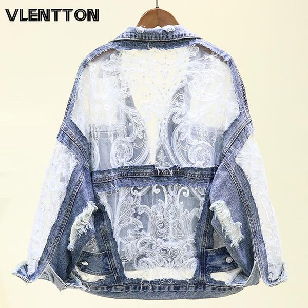 women's jackets 2021 spring summer fashion hole lace mesh denim jacket women embroidery print sequins casual loose jeans coat female, Black;brown
women's jackets 2021 spring summer fashion hole lace mesh denim jacket women embroidery print sequins casual loose jeans coat female, Black;brown
