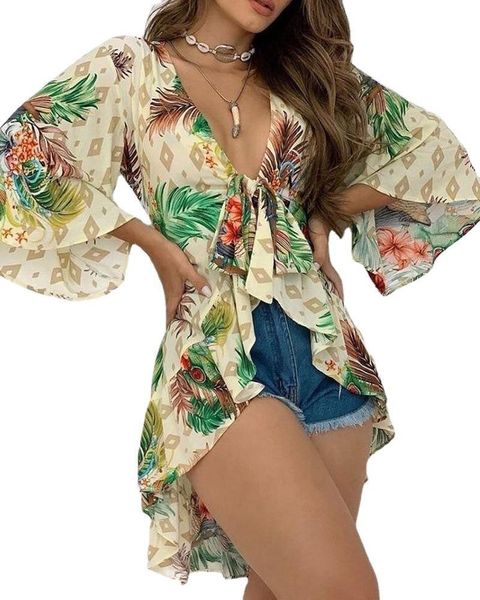 women's t-shirt 2021 casual loose clothes female long sleeve shirt vacation holiday cover up women v-neck bell tropical print, White
women's t-shirt 2021 casual loose clothes female long sleeve shirt vacation holiday cover up women v-neck bell tropical print, White