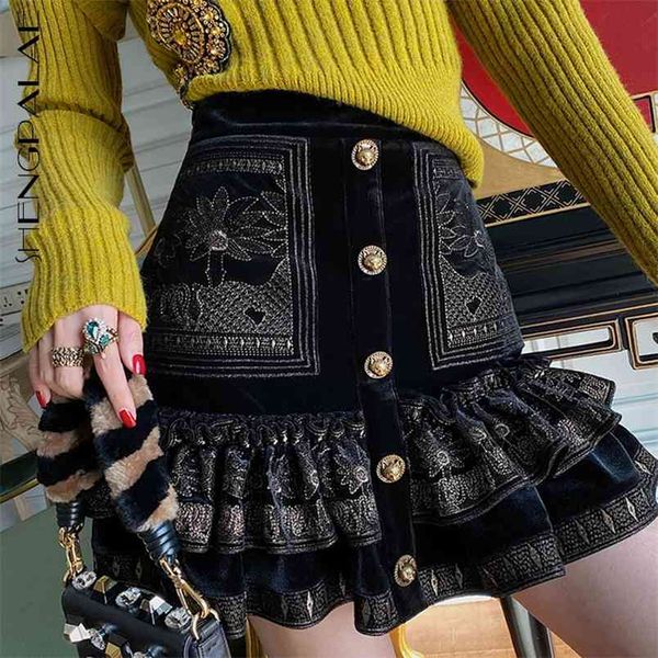 handmade black gold embroidery skirt women's spring high waist single breasted lace slim female 5c184 210427
handmade black gold embroidery skirt women's spring high waist single breasted lace slim female 5c184 210427