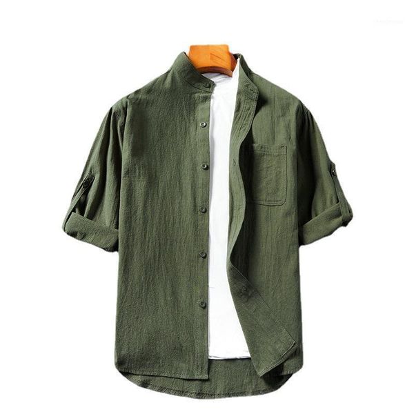 men's dress shirts 2021 stand-up collar solid color imitation cotton and linen three-quarter sleeves thin casual shirt large size inch, White;black
men's dress shirts 2021 stand-up collar solid color imitation cotton and linen three-quarter sleeves thin casual shirt large size inch, White;black