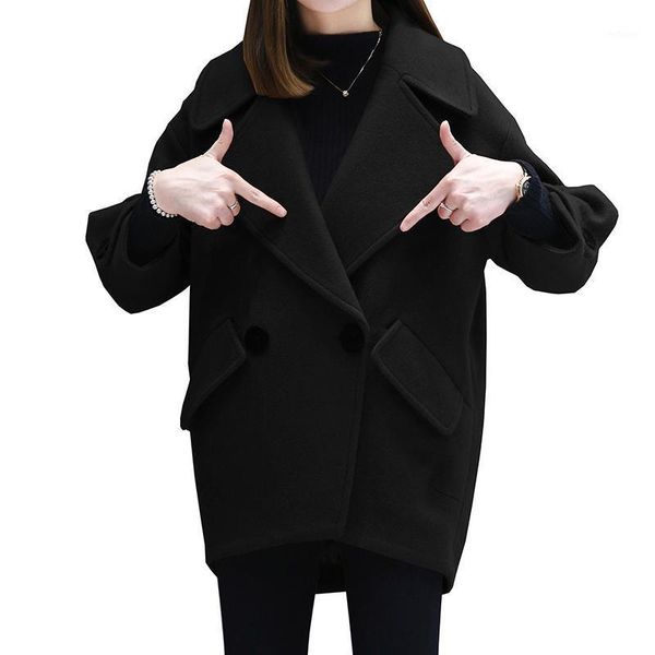 women tweed coat women's korean loose woolen cocoon double button medium length blends jacket winter wool &, Black
women tweed coat women's korean loose woolen cocoon double button medium length blends jacket winter wool &, Black