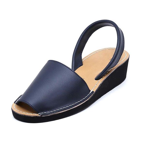 drop women pu leather slip on sandals ladies wedge peep toe shoes platform sewing casual female woman summer footwear, Black