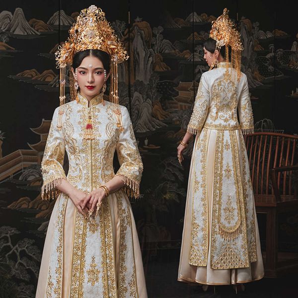 customized golden xiuhe dress bridal wedding chinese style dragon phoenix coat show champagne winter, Black
customized golden xiuhe dress bridal wedding chinese style dragon phoenix coat show champagne winter, Black
