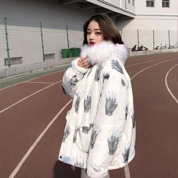 women padded coats 2021 winter korean fashion harajuku finger print white parkas loose streetwear fur hooded wadded jacket1, Black
women padded coats 2021 winter korean fashion harajuku finger print white parkas loose streetwear fur hooded wadded jacket1, Black