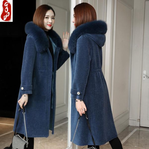 women's fur & faux coat female winter jacket women 2021 natural sheep shearing coats long warm real wool jackets 00618, Black