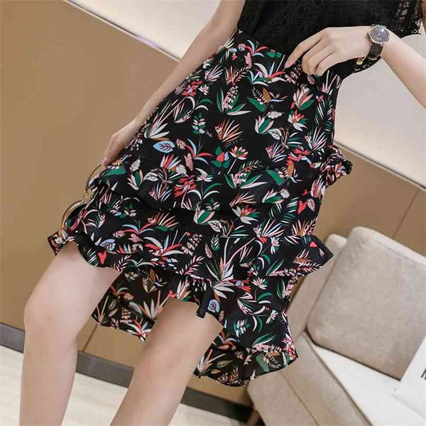 fashion irregular floral chiffon skirt female high waist thin ruffle summer 210520, Black
fashion irregular floral chiffon skirt female high waist thin ruffle summer 210520, Black