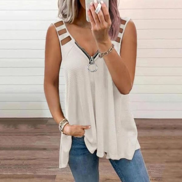 women's blouses & shirts women solid sleeveless blouse ladies zipper hollow out v-neck loose hem blusas mujer #g1, White
women's blouses & shirts women solid sleeveless blouse ladies zipper hollow out v-neck loose hem blusas mujer #g1, White