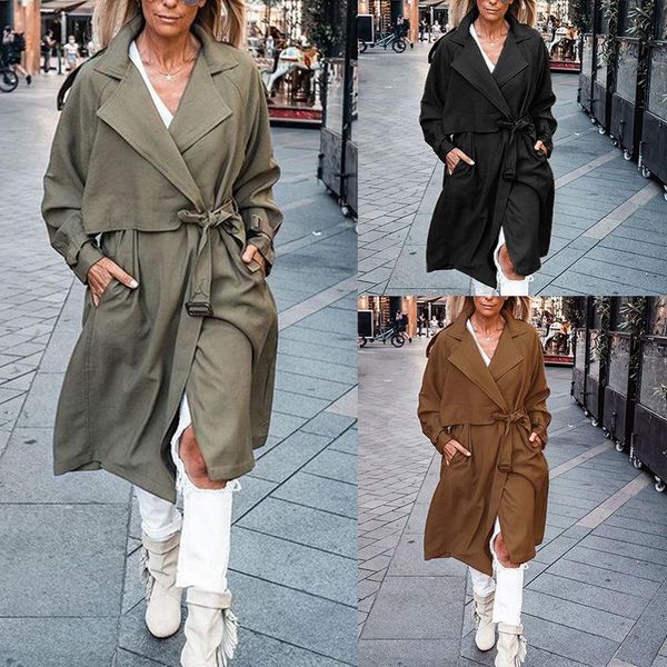 women's trench coats 2021 autumn winter fashion loose solid color lace up medium long windbreaker women casual elegant turn-down collar, Tan;black
women's trench coats 2021 autumn winter fashion loose solid color lace up medium long windbreaker women casual elegant turn-down collar, Tan;black