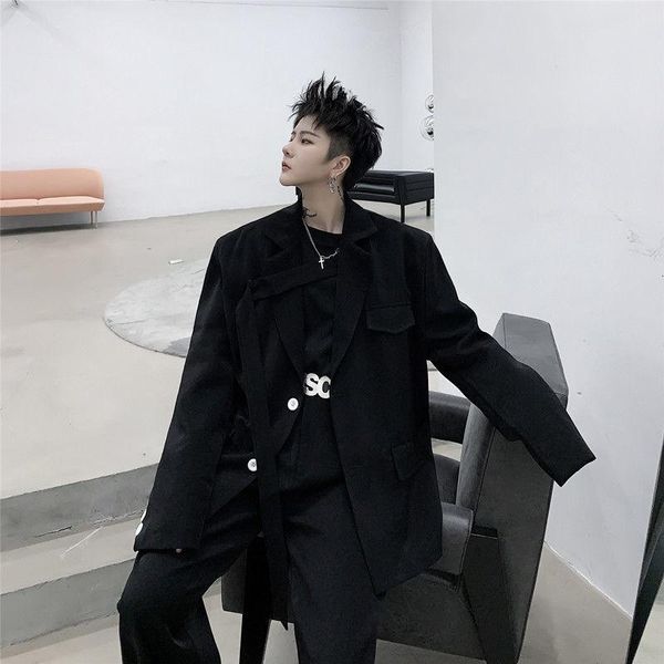 men's suits & blazers autumn personalized design blazer black chic suit jacket 2021 simple loose signle breasted clothing, White;black 
men's suits & blazers autumn personalized design blazer black chic suit jacket 2021 simple loose signle breasted clothing, White;black
