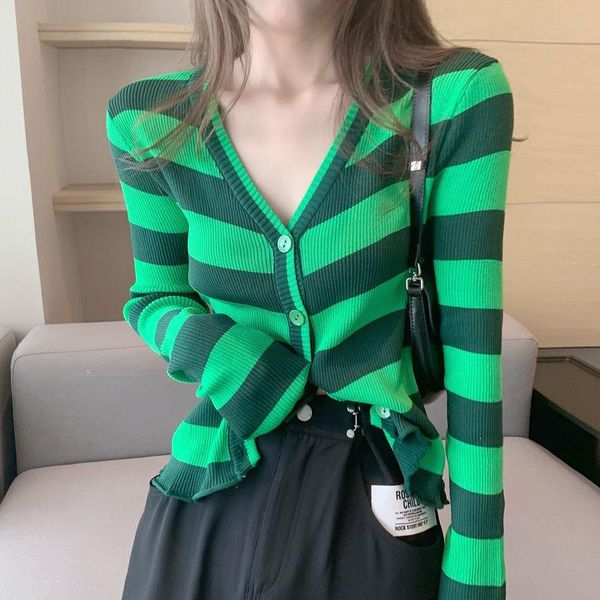 women's knits & tees 2021 women green stripe cardigan autumn knitted clothes top, White
women's knits & tees 2021 women green stripe cardigan autumn knitted clothes top, White