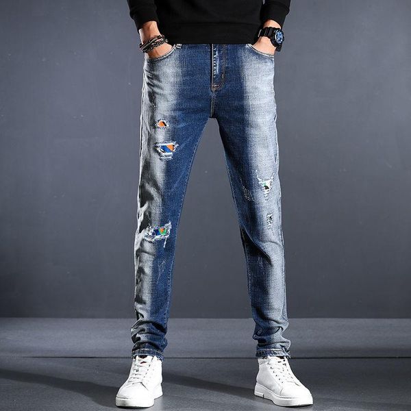 men's jeans 2021 four seasons blue pants ripped patch fashion casual stretch slim trend all-match
men's jeans 2021 four seasons blue pants ripped patch fashion casual stretch slim trend all-match
