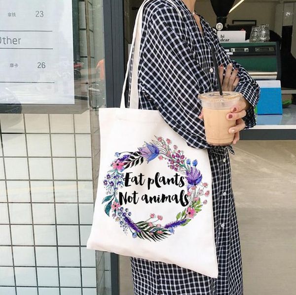 shopping bags eat plants not animals vegan tote bag women canvas vegetarian flowers printing eco friendly handbag
shopping bags eat plants not animals vegan tote bag women canvas vegetarian flowers printing eco friendly handbag