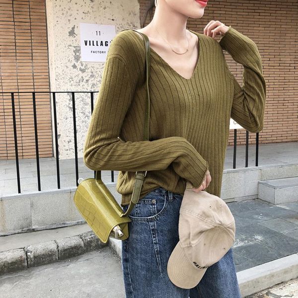 women's sweaters 2021 lazy wind long sleeve sweater women wear loose pullover v-neck autumn and winter t-shirt korean versatile top, White;black
women's sweaters 2021 lazy wind long sleeve sweater women wear loose pullover v-neck autumn and winter t-shirt korean versatile top, White;black