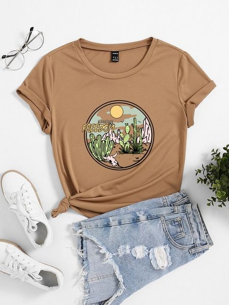 cactus and letter graphic tee z77t#, White