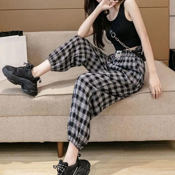women's pants & capris summer plaid women loose high waist trousers pockets casual straight elastic harem pant woman bloomers streetwea, Black;white
women's pants & capris summer plaid women loose high waist trousers pockets casual straight elastic harem pant woman bloomers streetwea, Black;white
