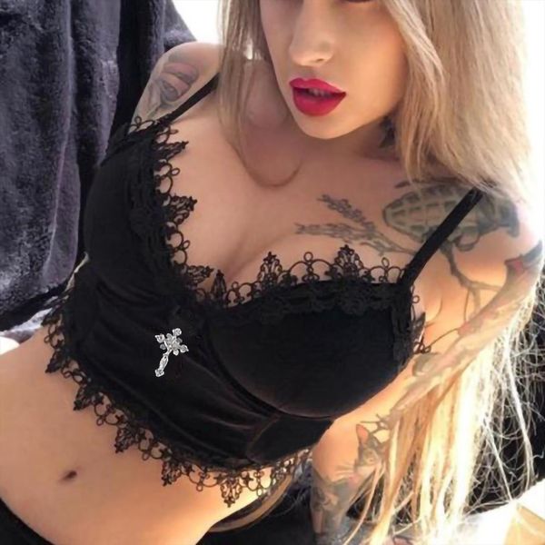 40 lace slim women tank fit velvet gothic bandage sleeveless vest crop summer streetwear camis, White
40 lace slim women tank fit velvet gothic bandage sleeveless vest crop summer streetwear camis, White