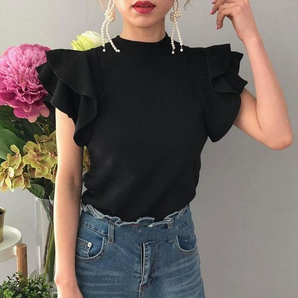 summer knitted women womens sweater short ruffle sleeve solid color stand collar korean femme chic clothing outwears ins, White;black
summer knitted women womens sweater short ruffle sleeve solid color stand collar korean femme chic clothing outwears ins, White;black