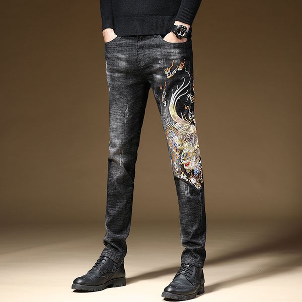 jeans autumn and winter men's fashion brand national kirin embroidery pants elastic slim legged, Blue
jeans autumn and winter men's fashion brand national kirin embroidery pants elastic slim legged, Blue