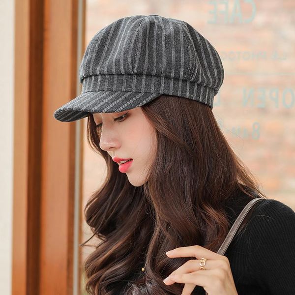 stingy brim hats striped octagonal hat women autumn and winter fashion warm cap retro temperament sboy, Blue;gray
stingy brim hats striped octagonal hat women autumn and winter fashion warm cap retro temperament sboy, Blue;gray