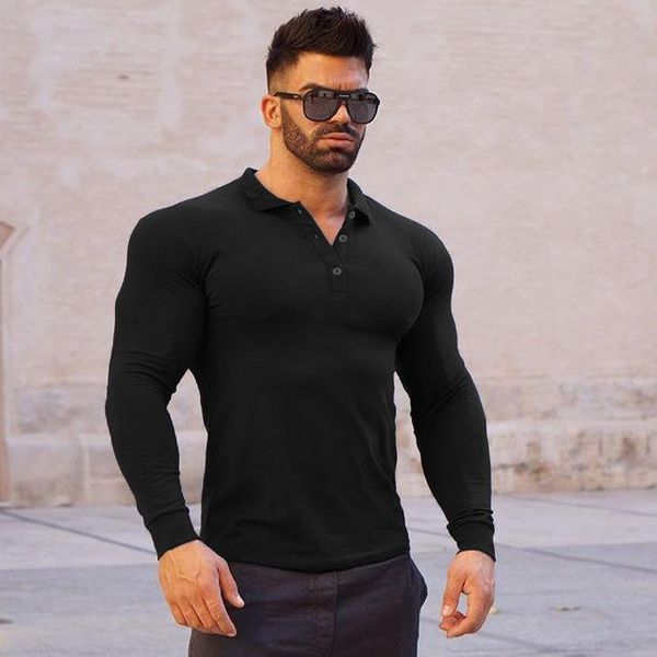 men's polos muscle euro american sports long sleeve lapel quick dry fitness tights running training clothes, White;black
men's polos muscle euro american sports long sleeve lapel quick dry fitness tights running training clothes, White;black