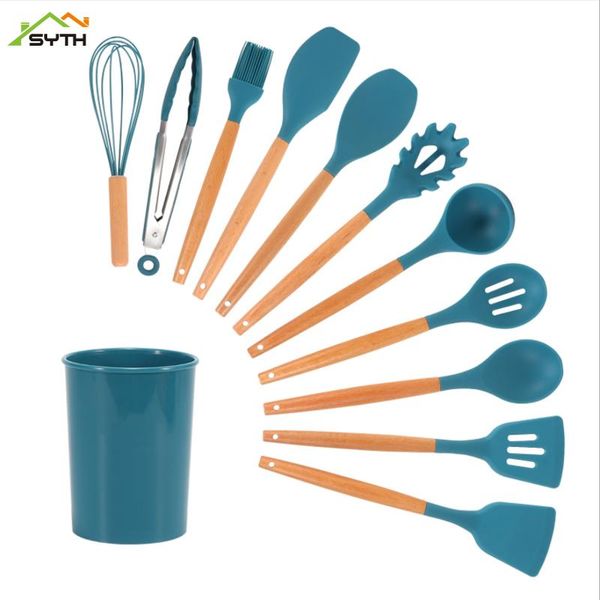 flatware sets 11 piece set wooden handle silicone kitchenware color non-stick spatula storage bucket
flatware sets 11 piece set wooden handle silicone kitchenware color non-stick spatula storage bucket