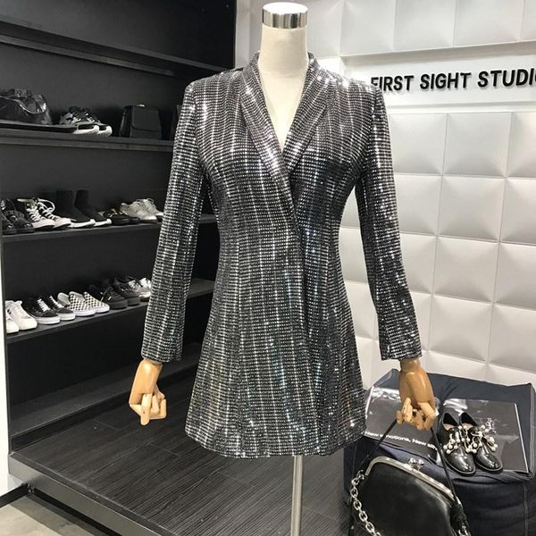 women's suits & blazers nice fashion designer sliver sequined blazer women long sleeve v neck office ladies turn-down collar jacket coa, White;black
women's suits & blazers nice fashion designer sliver sequined blazer women long sleeve v neck office ladies turn-down collar jacket coa, White;black
