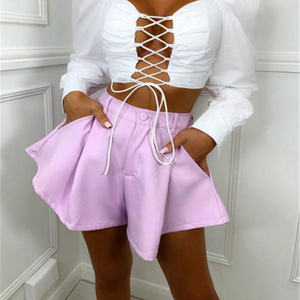 women's shorts female solid color casual simple style zipper high waist wide leg flared pants with pockets women bottoms clothes, White;black
women's shorts female solid color casual simple style zipper high waist wide leg flared pants with pockets women bottoms clothes, White;black