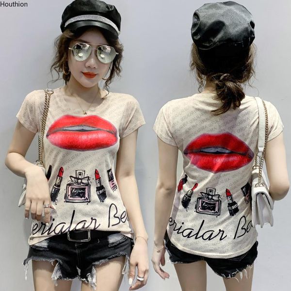 houthion women's t-shirt fashion temperament casual round neck short sleeve lipstick print summer slim all-match, White
houthion women's t-shirt fashion temperament casual round neck short sleeve lipstick print summer slim all-match, White