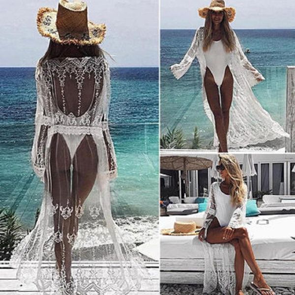 women's swimwear summer women three quarter floral lace crochet kimono cardigan bikini cover up wrap beachwear long cover-ups, White;black
women's swimwear summer women three quarter floral lace crochet kimono cardigan bikini cover up wrap beachwear long cover-ups, White;black