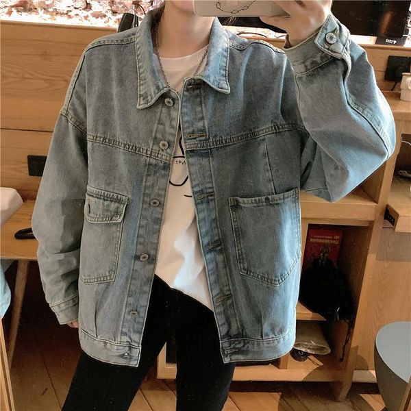 harajuku style loose solid color plus size denim jacket female retro big pocket casual long sleeve coat women women's jackets, Black;brown
harajuku style loose solid color plus size denim jacket female retro big pocket casual long sleeve coat women women's jackets, Black;brown