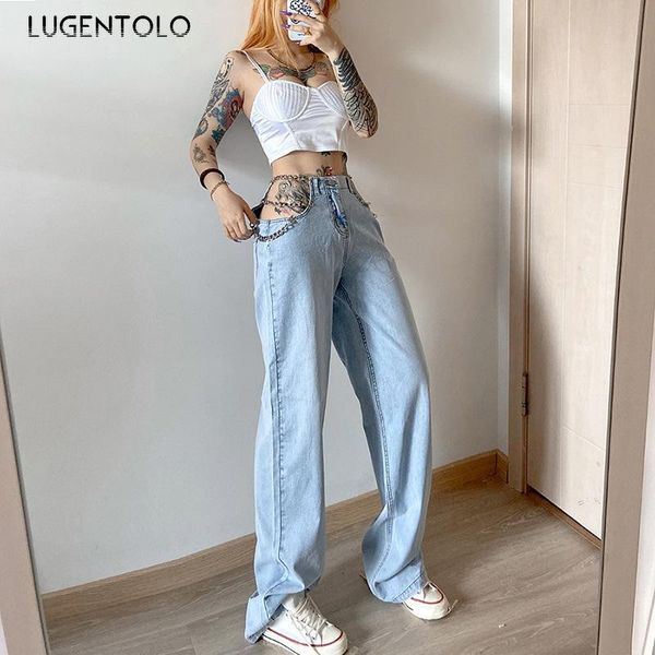women's jeans lugentolo women summer loose high waist slim lady chain wide leg straight casual pants fashion street, Blue
women's jeans lugentolo women summer loose high waist slim lady chain wide leg straight casual pants fashion street, Blue