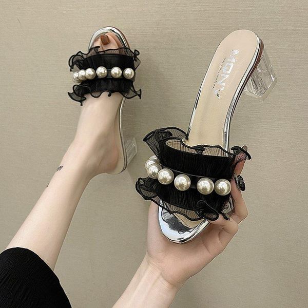 high heels slippers pearls dress shoes cute clear transparent heeled lace slides string bead ladies zapatos mujer 9146g, Black
high heels slippers pearls dress shoes cute clear transparent heeled lace slides string bead ladies zapatos mujer 9146g, Black
