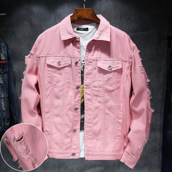 men's jackets denim jacket men ripped holes mens pink white jean 2021 garment washed coat, Black;brown
men's jackets denim jacket men ripped holes mens pink white jean 2021 garment washed coat, Black;brown