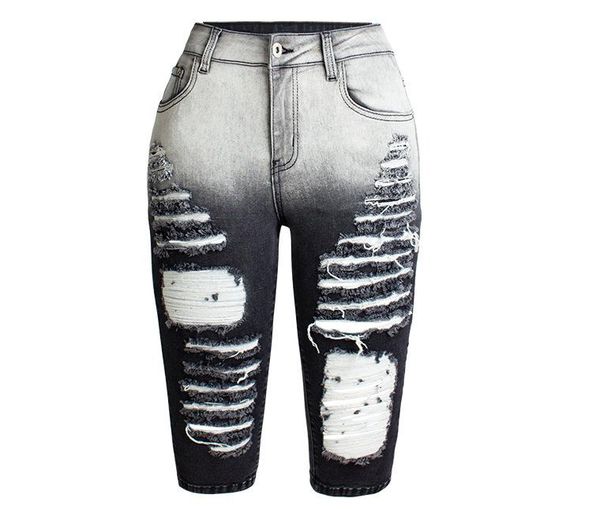 women's jeans knee length denim pants stretch staight ripped elastic gradient female hole s103, Blue
women's jeans knee length denim pants stretch staight ripped elastic gradient female hole s103, Blue