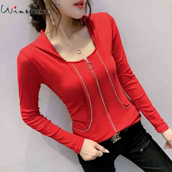 women's t-shirt fall winter korean style t-shirt fashion hooded zipper cardigan shiny diamonds skull women ropa mujer cotton, White 
women's t-shirt fall winter korean style t-shirt fashion hooded zipper cardigan shiny diamonds skull women ropa mujer cotton, White