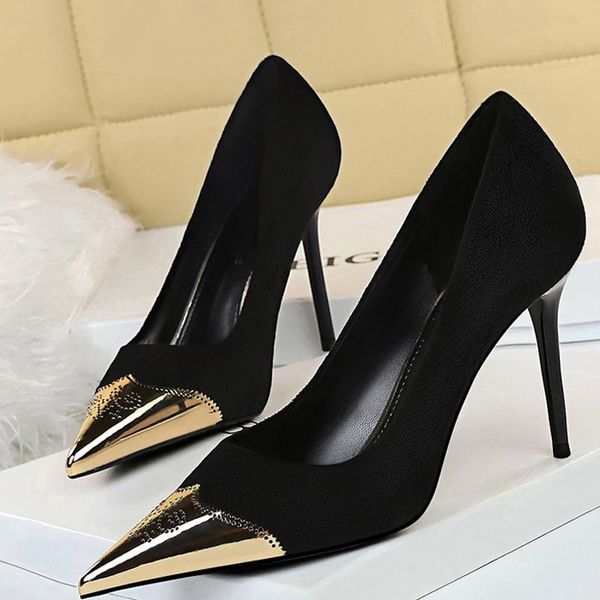 dress shoes stiletto woman pumps suede women metal pointed toe heels ladies career office female, Black
dress shoes stiletto woman pumps suede women metal pointed toe heels ladies career office female, Black