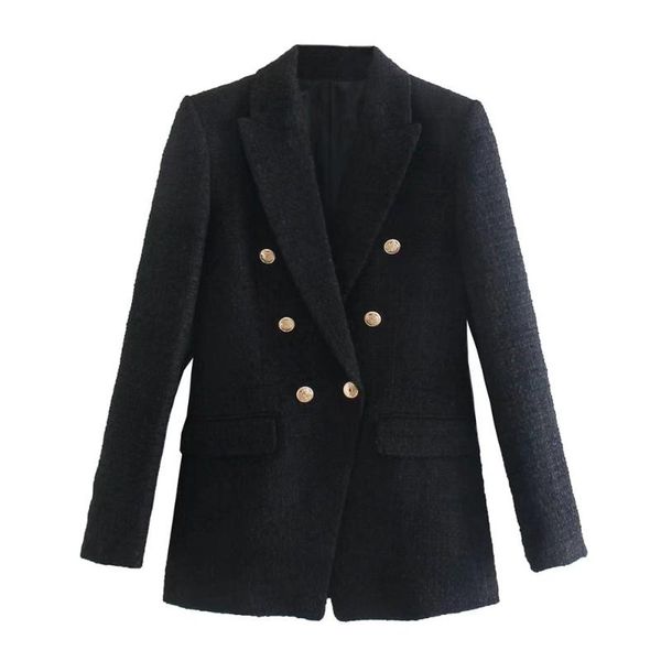 women's suits & blazers tweed blazer coat vintage long sleeve flap pockets female outerwear chic veste women fashion with metal button, White;black
women's suits & blazers tweed blazer coat vintage long sleeve flap pockets female outerwear chic veste women fashion with metal button, White;black