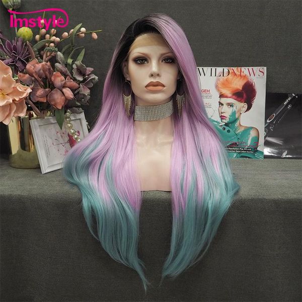 synthetic wigs imstyle ombre pink green wig long straight lace front heat resistant fiber black root cosplay for women
synthetic wigs imstyle ombre pink green wig long straight lace front heat resistant fiber black root cosplay for women