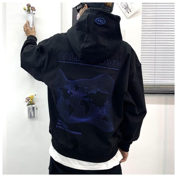 men's hoodies & sweatshirts american street tide far.archive map printed high loose oversize pullover embroidered letter and women', Black
men's hoodies & sweatshirts american street tide far.archive map printed high loose oversize pullover embroidered letter and women', Black
