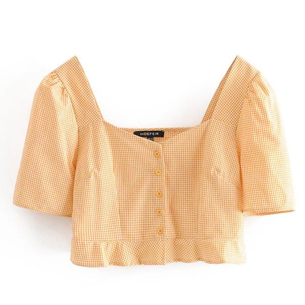 women's blouses & shirts elina sweet v neck women fashion yellow plaid printed elegant buttons short sleeve female ladies et, White
women's blouses & shirts elina sweet v neck women fashion yellow plaid printed elegant buttons short sleeve female ladies et, White