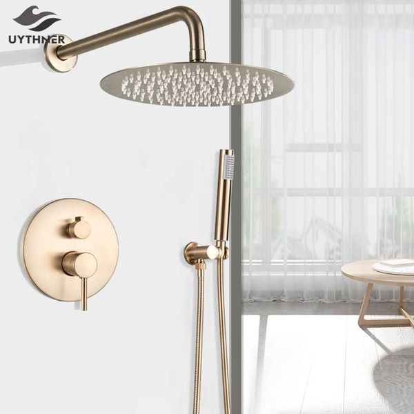 brushed golden shower faucet wall mounted 8/10/12/16 inch big rain head rainfall bath set with hand bathroom sets
brushed golden shower faucet wall mounted 8/10/12/16 inch big rain head rainfall bath set with hand bathroom sets