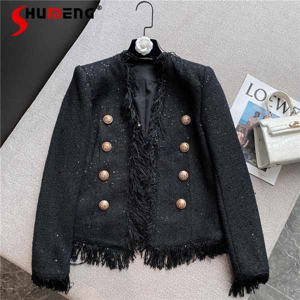 women's jackets fashion retro burrs tassels slim-fit woolen coat for female 2021 autumn all-matching double-breasted overwear women, Black;brown
women's jackets fashion retro burrs tassels slim-fit woolen coat for female 2021 autumn all-matching double-breasted overwear women, Black;brown